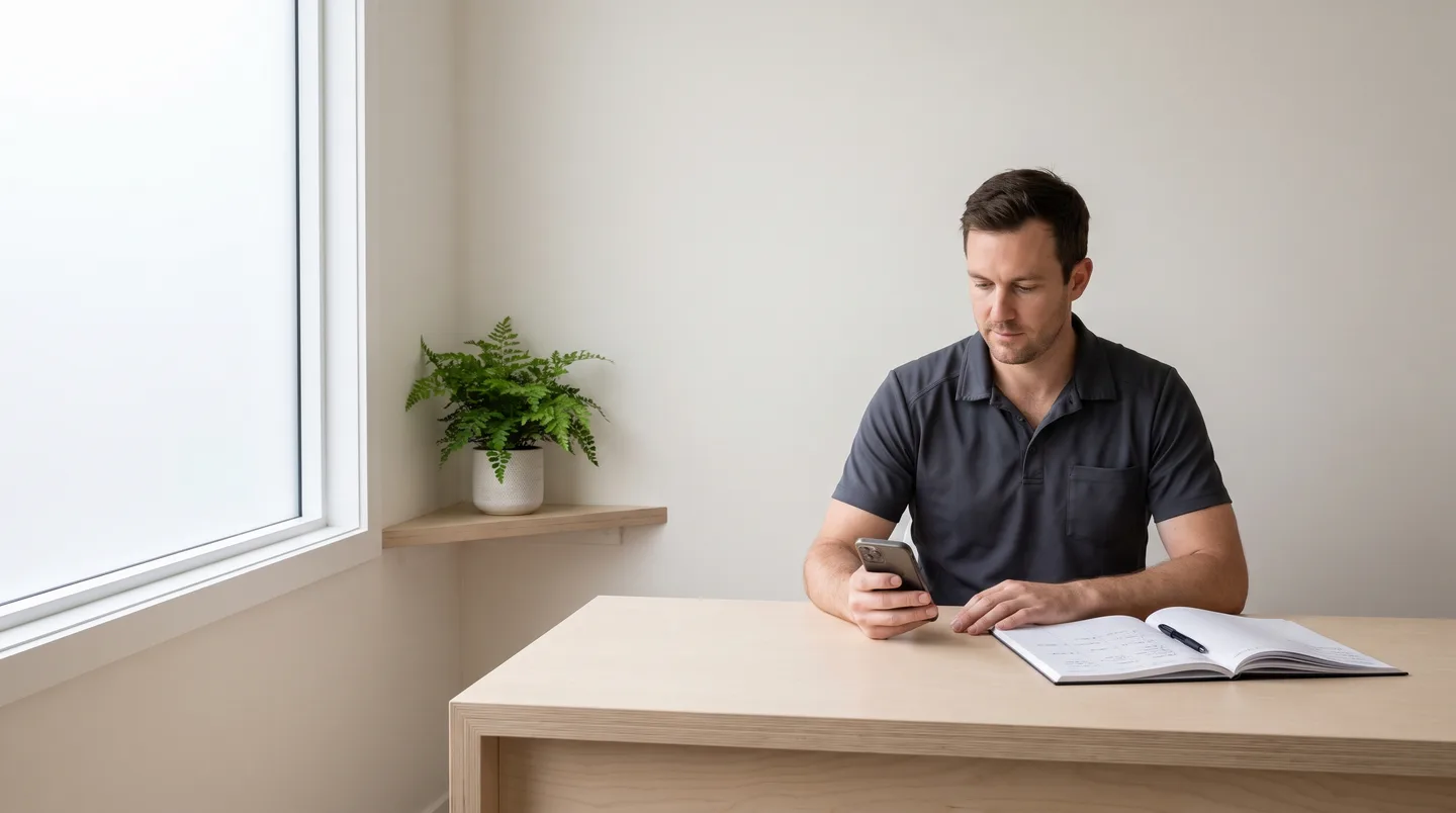 Manual therapy practice owner checking new patient enquiries at the front desk