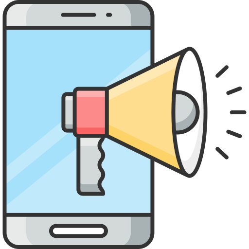 Illustrazione di uno smartphone con un megafono, simbolo del marketing mobile